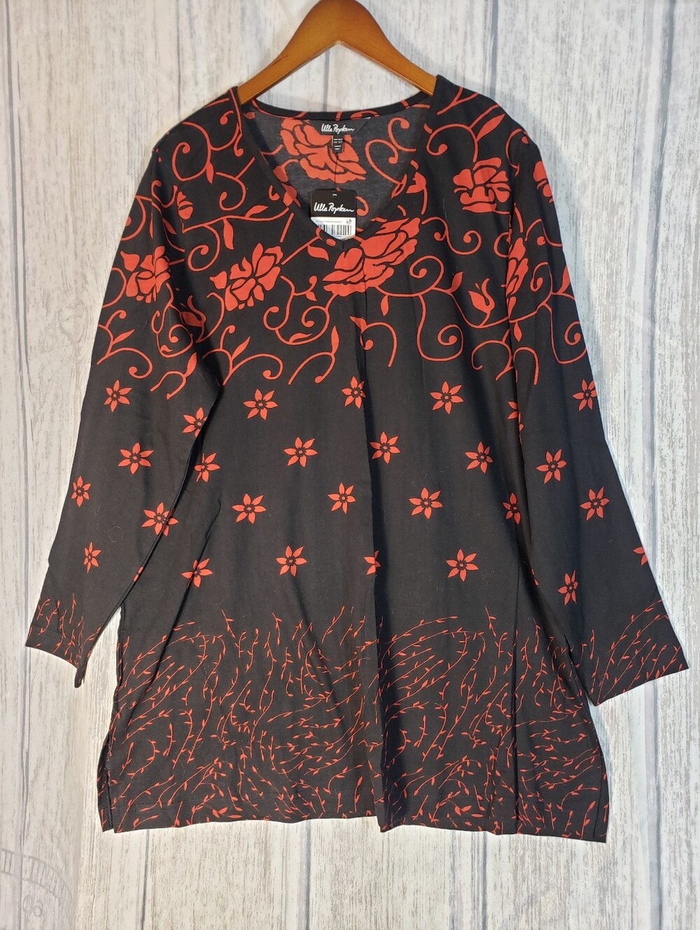 Ulla Popken Black & Red long-sleeve Floral Tunic Blouse Red Black 16/18